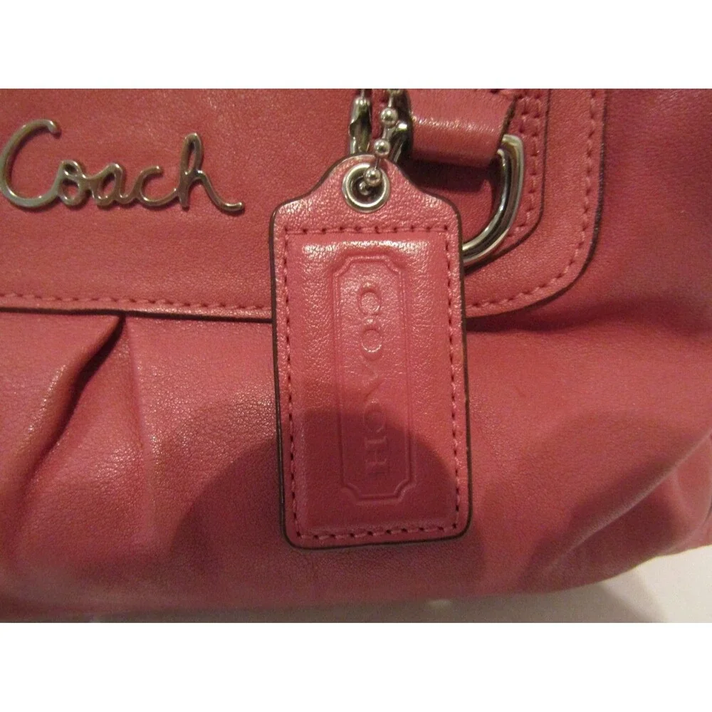 Coach Ashley Coral Pink Leather Satchel Pleated Silver Hardware Hobo Bag
